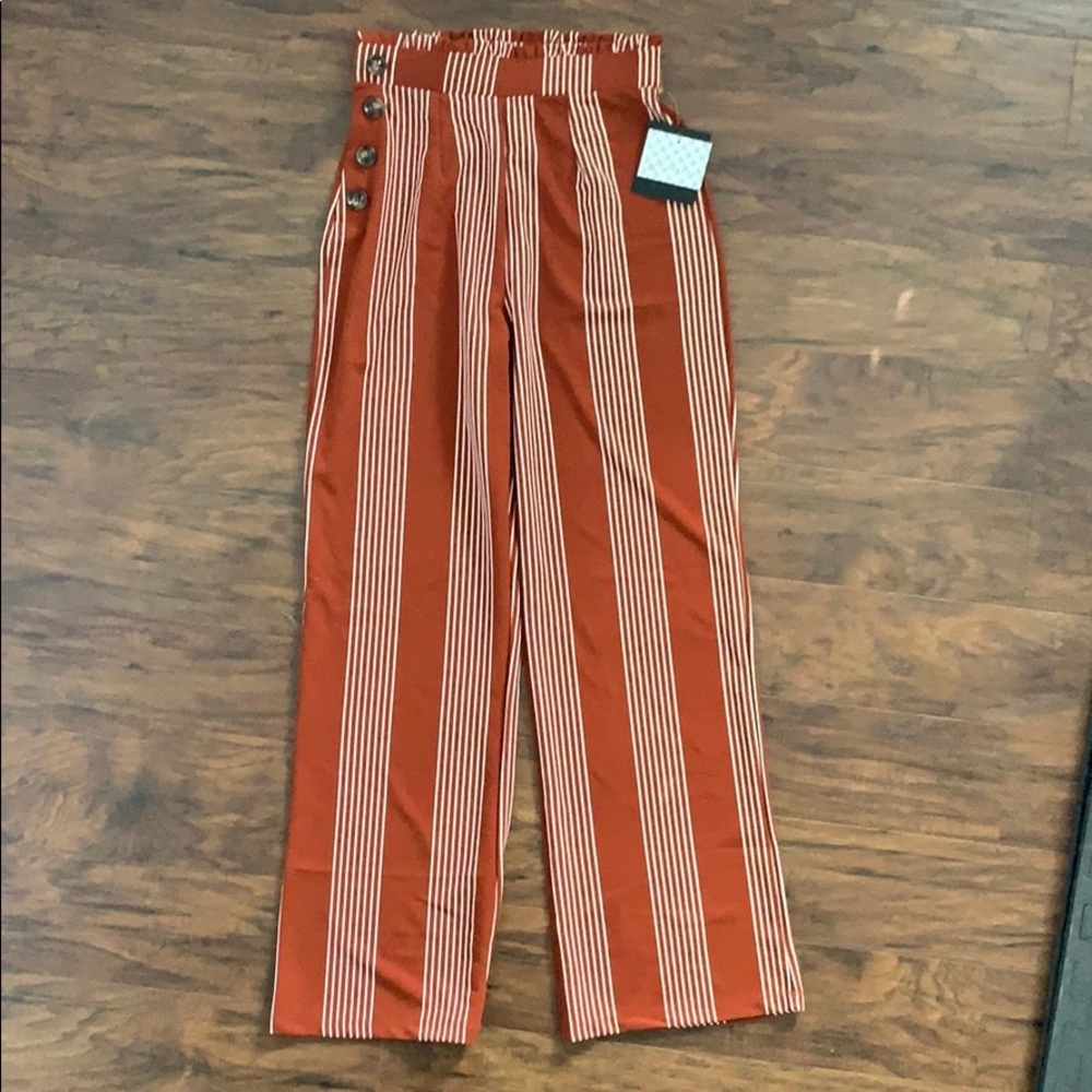 Burnt Orange - Striped High Waisted Pants